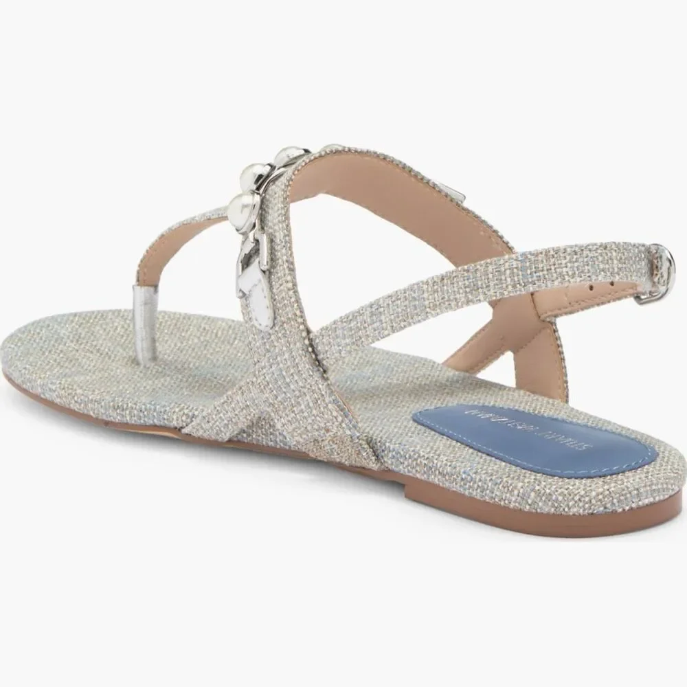 NEW Stuart Weitzman Perla women T-strap sandals in gray/light blue. Size 6